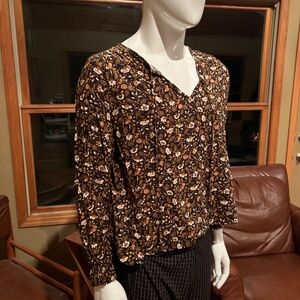Knox Rose Brown Orange Blouse Ruched Sleeves & Ties at Neckline Size XXL